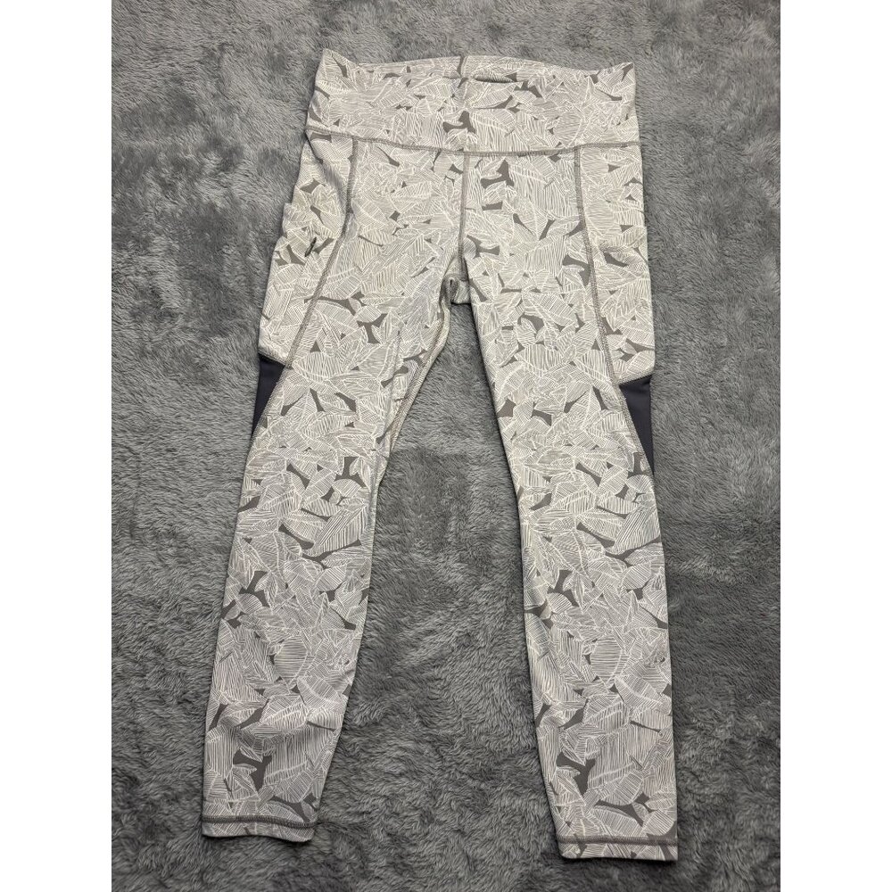Athleta Leggings Womens Large 7/8 Palm Up For Anything Print Color Block Grey
